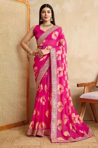 Pink Party Wear Soft Georgette Bandhej Saree