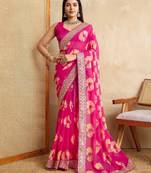Pink Party Wear Soft Georgette Bandhej Saree