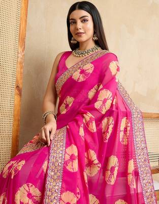 Pink Party Wear Soft Georgette Bandhej Saree 3