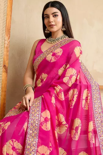 Pink Party Wear Soft Georgette Bandhej Saree