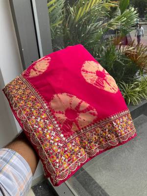 Pink Party Wear Soft Georgette Bandhej Saree 4