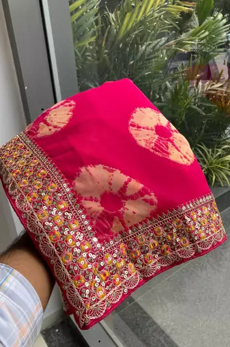 Pink Party Wear Soft Georgette Bandhej Saree