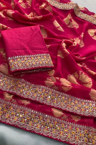 Pink Party Wear Soft Georgette Bandhej Saree