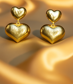 Golden glamour anti-tarnish premium heart drop earrings – luxurious dual heart design