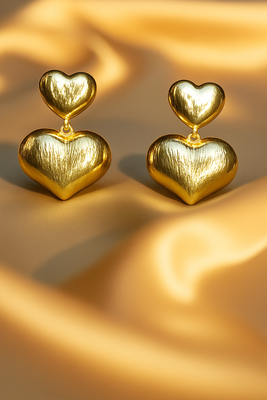 Golden glamour anti-tarnish premium heart drop earrings – luxurious dual heart design 2