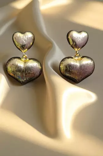 Golden glamour anti-tarnish premium heart drop earrings – luxurious dual heart design