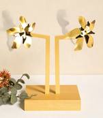 Golden lamour anti-tarnish abstract floral petal stud earrings