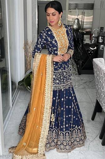 Navy Blue Georgette Heavy Sequins Work Kurta & Dupatta set