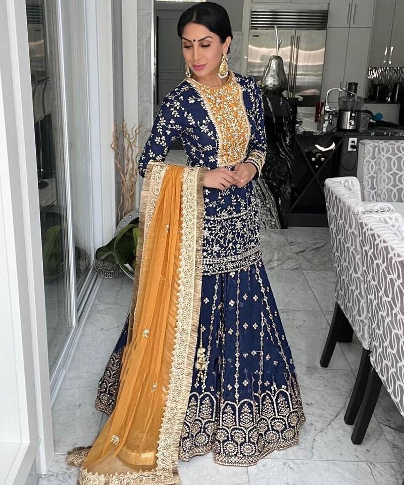 Navy Blue Georgette Heavy Sequins Work Kurta & Dupatta set