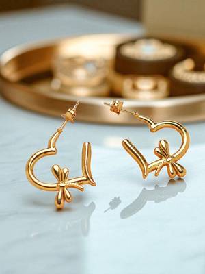 Golden glamouranti-tarnish floral love heart hoop earrings 2