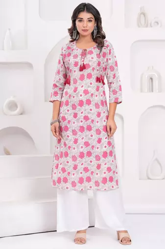 Sea green floral printed straight kurta