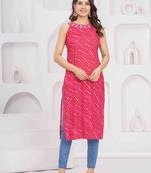 Rani pink bandhani printed sleeveless straight kurta