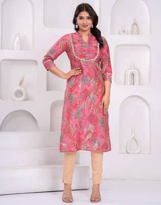 Peach ethnic printed  straight kurta 1