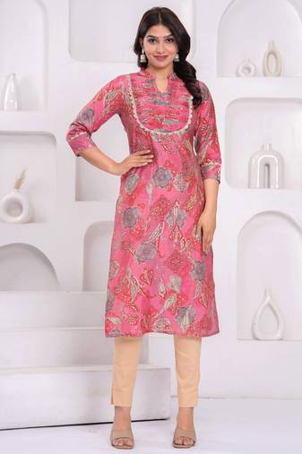 Peach ethnic printed  straight kurta