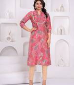Peach ethnic printed  straight kurta