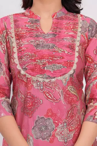 Peach ethnic printed  straight kurta