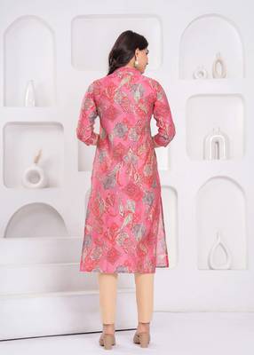 Peach ethnic printed  straight kurta 3