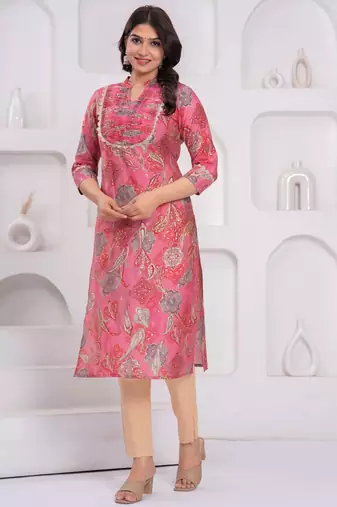 Peach ethnic printed  straight kurta