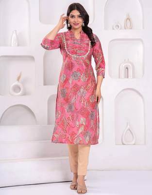 Peach ethnic printed  straight kurta 5