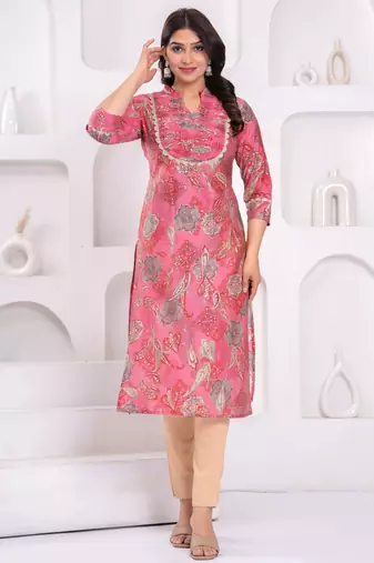 Peach ethnic printed  straight kurta