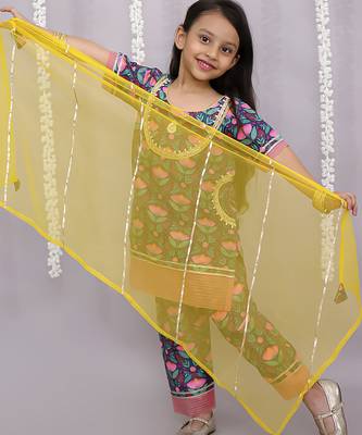 Blue printed cotton silk kurta set 2