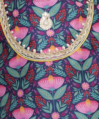 Blue printed cotton silk kurta set 3