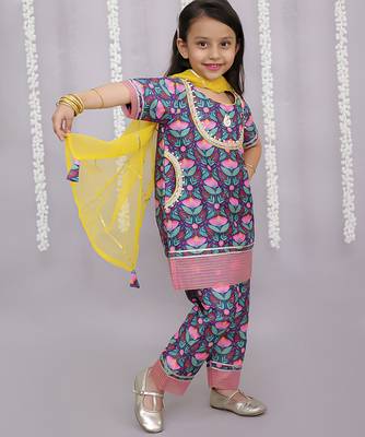 Blue printed cotton silk kurta set 4
