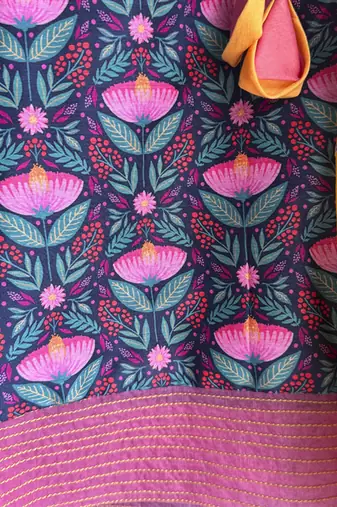 Blue printed cotton silk kurta set
