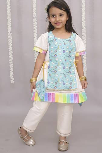 Multicolor printed cotton silk kurta set