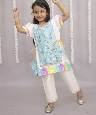 Multicolor printed cotton silk kurta set 4