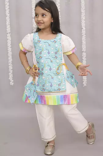 Multicolor printed cotton silk kurta set