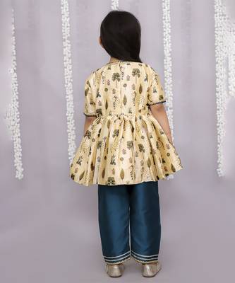 Gold printed cotton silk kurta set 2