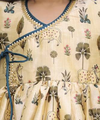 Gold printed cotton silk kurta set 3
