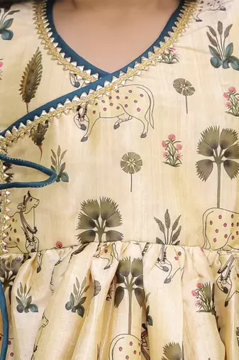 Gold printed cotton silk kurta set