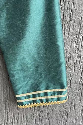 Gold printed cotton silk kurta set