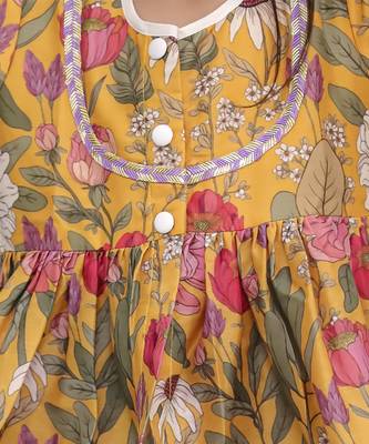 Yellow printed cotton silk kurta set 3