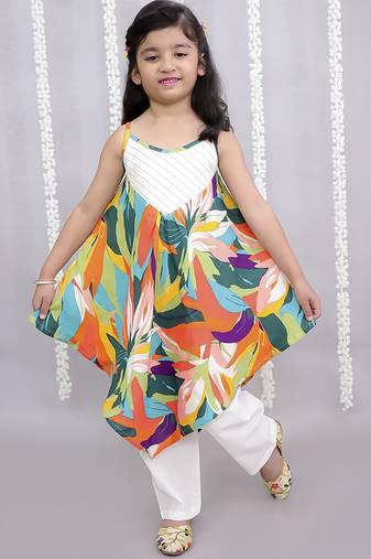 Multicolor printed cotton silk dress