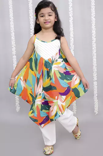 Multicolor printed cotton silk dress
