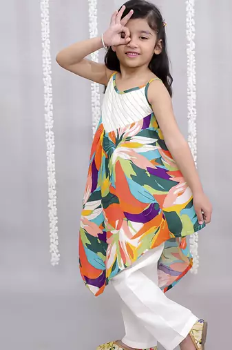 Multicolor printed cotton silk dress