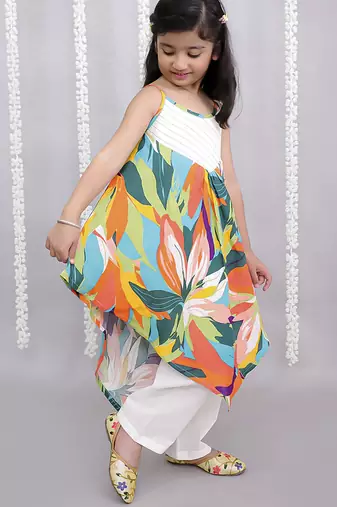 Multicolor printed cotton silk dress