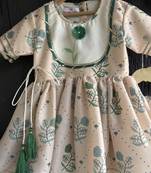 Beige printed cotton kurta with pant