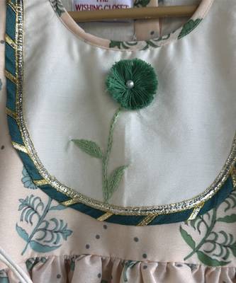 Beige printed cotton kurta with pant 4