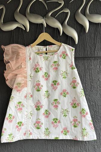 White printed cotton silk dress