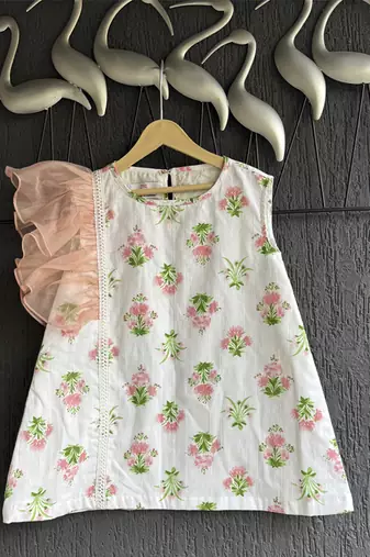 White printed cotton silk dress