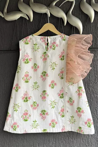 White printed cotton silk dress