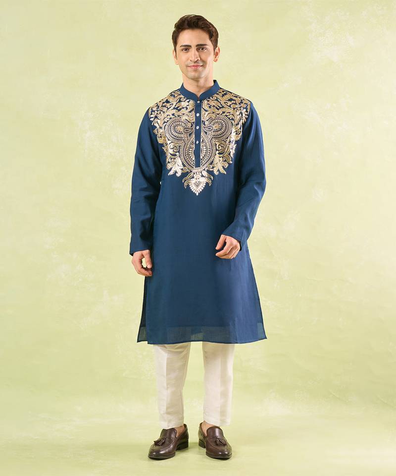 Blue embroidered cotton kurta pajama