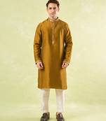 Mustard plain cotton kurta pajama