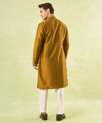 Mustard plain cotton kurta pajama 2