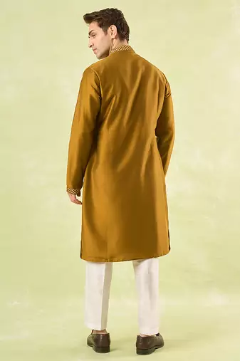 Mustard plain cotton kurta pajama