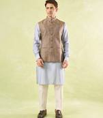Brown plain silk nehru jacket